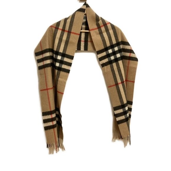Auth BURBERRY LONDON ENGLAND - Light Brown Black Red Cashmere Scarf - Picture 1 of 5